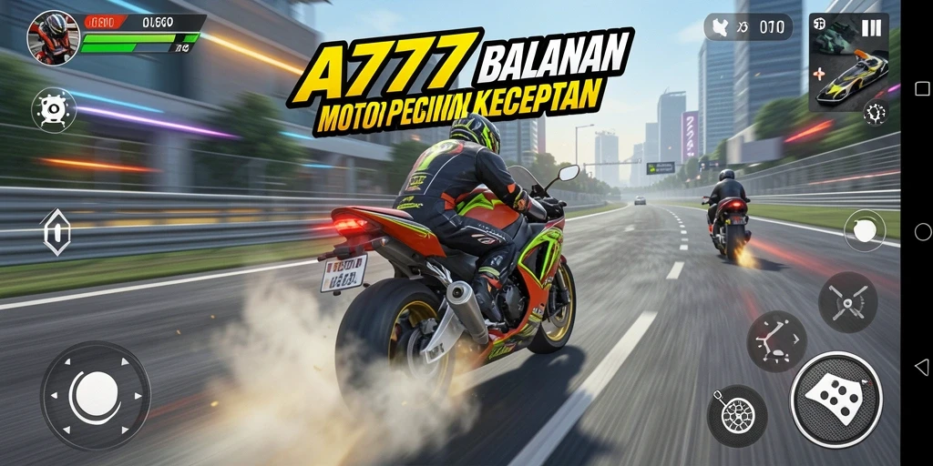 Tampilan gameplay menarik dari A7777 dengan aksi balapan motor yang seru.