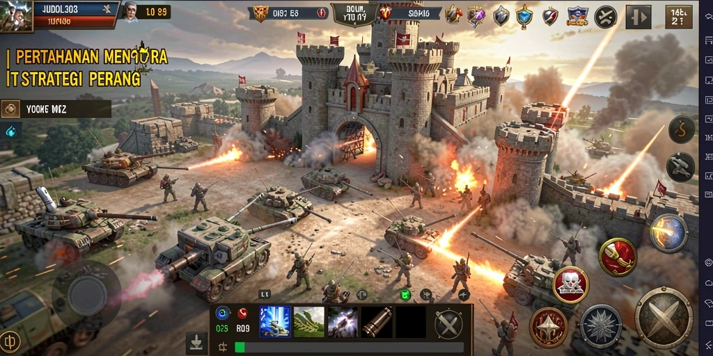 Tampilan gameplay seru dalam JUDOL303, menara pertahanan yang siap menghadapi serangan.