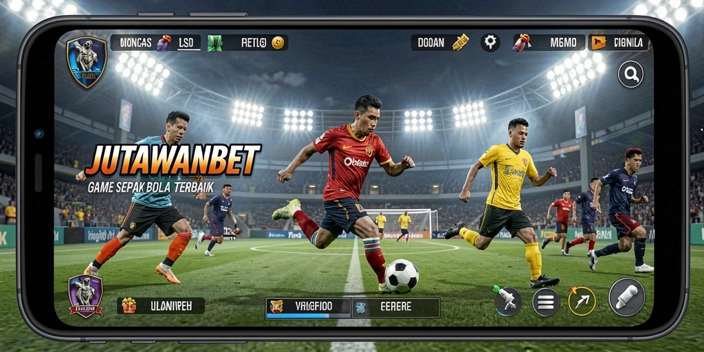 Tampilan gameplay sepak bola yang menarik dan mendebarkan.