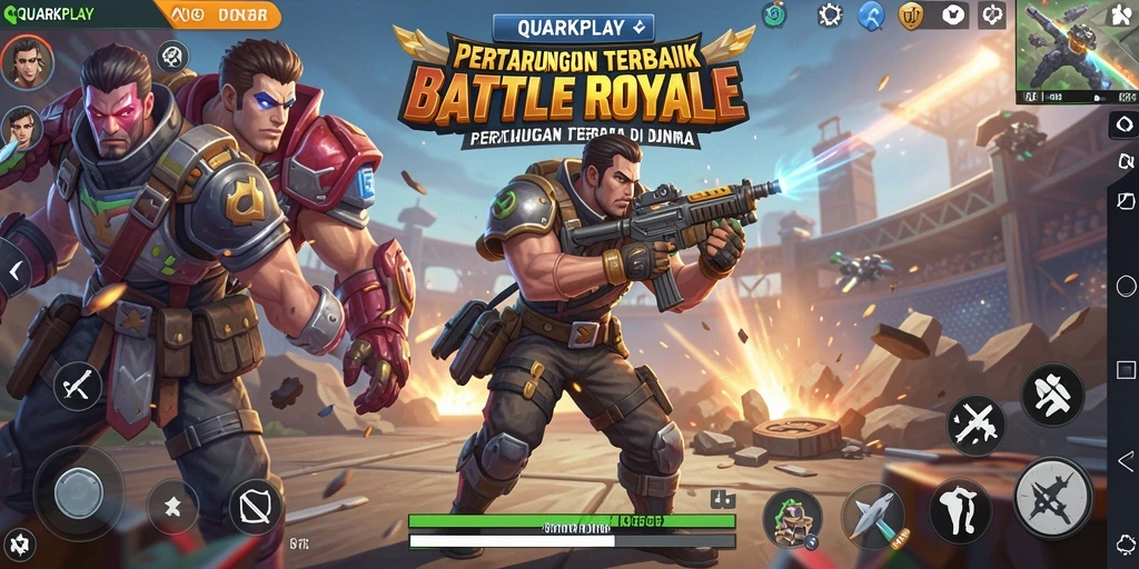 Tangkapan layar gameplay intens di QUARKPLAY Battle Royale.