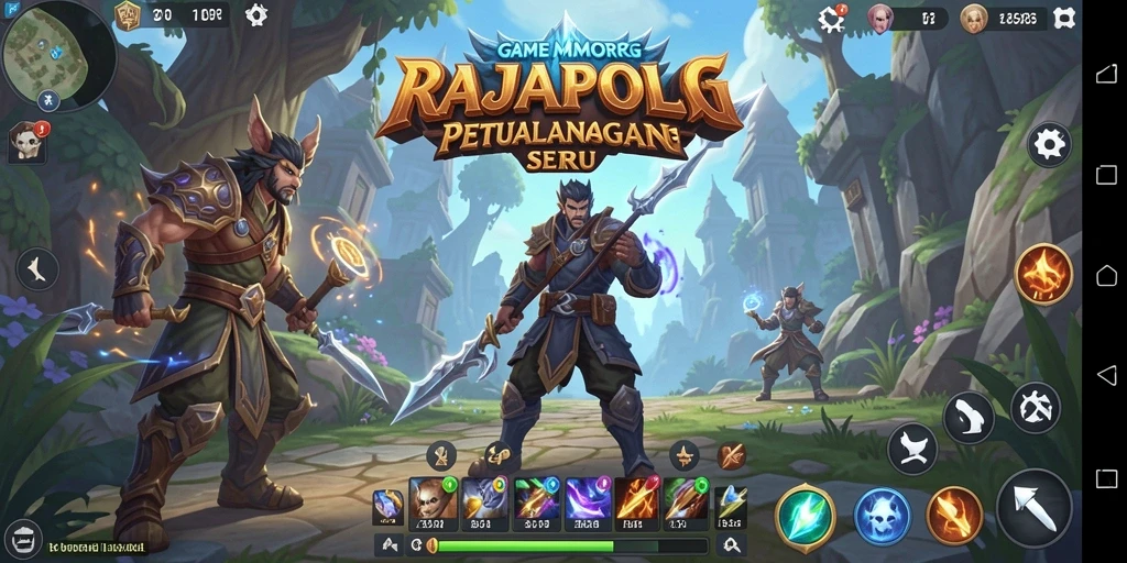 Tampilan dinamis gameplay RAJAPOLA dalam petualangan MMORPG.