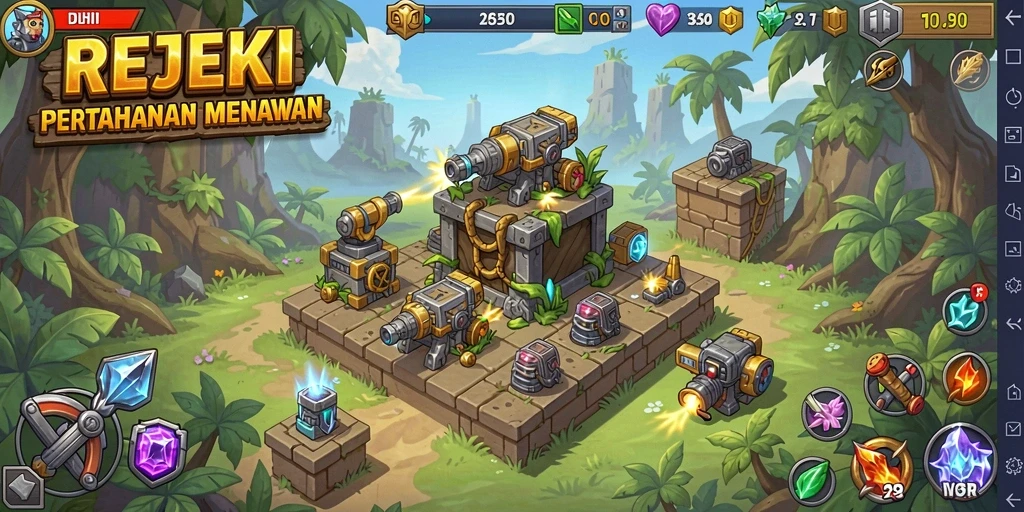 Tampilan menarik dari gameplay REJEKI Tower Defense.