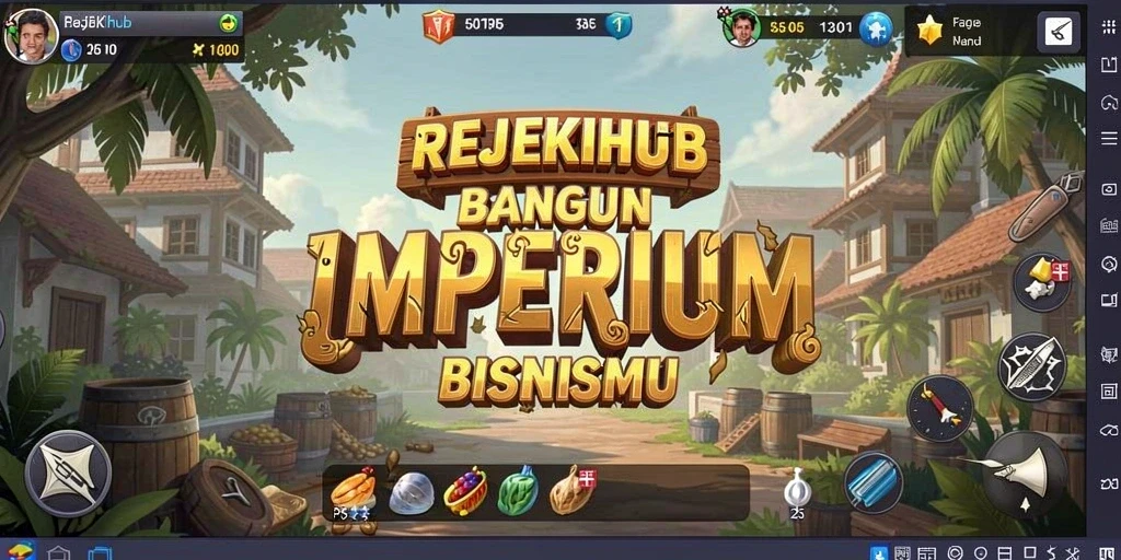 Tangkapan layar utama dari gameplay <strong>REJEKIHUB</strong> menampilkan momen membangun bisnis yang sukses.
